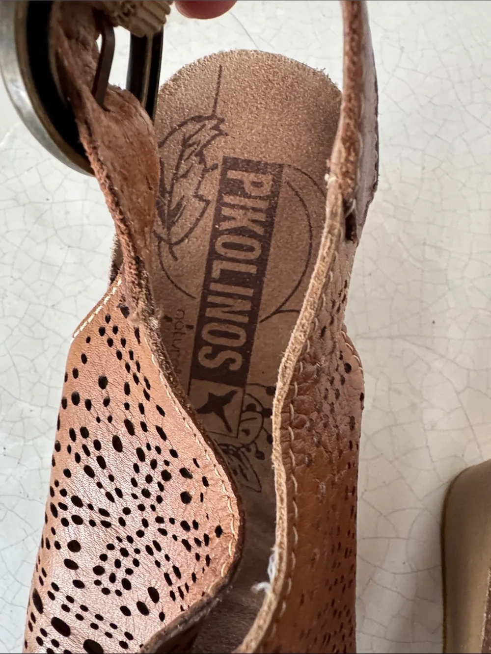 PIKOLINOS Brown Perforated Leather Wedge Sandals Boho Casual Comfortable Size 36